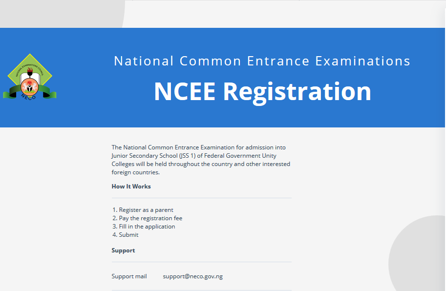 NCEE Registration Application Form 2023 Admission is Out | www.ncee.neco.gov.ng