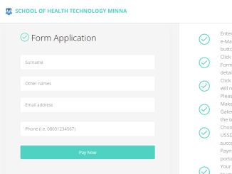 School of Health Technology Minna Admission Form 2023